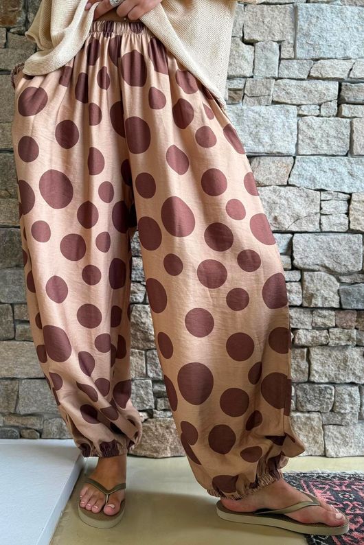 Basso Big Dot Balloon Cuff Pant Tan & Chocolate